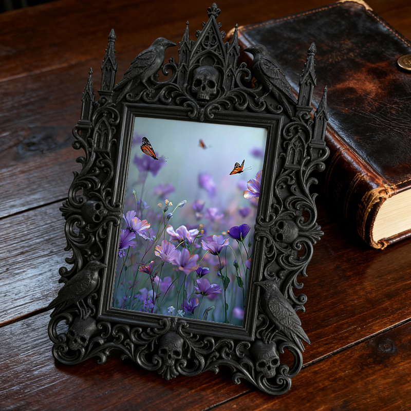 Gothic Dark-style Photo Frame | Astrology Studio Table Decor, Photo Ornament, Wall-mountable & Tabletop, Waterproof Plastic Frame