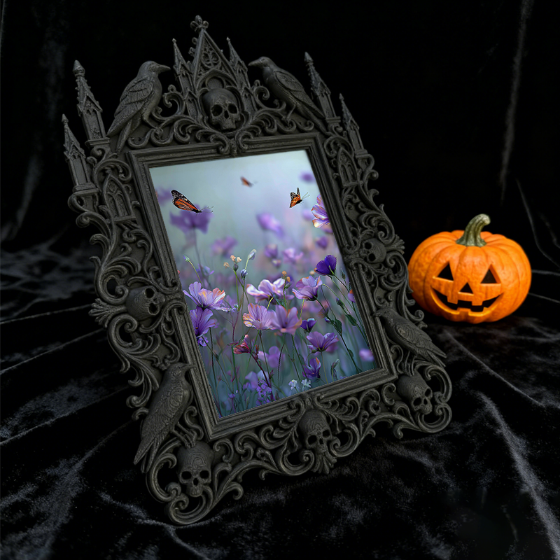 Gothic Dark-style Photo Frame | Astrology Studio Table Decor, Photo Ornament, Wall-mountable & Tabletop, Waterproof Plastic Frame