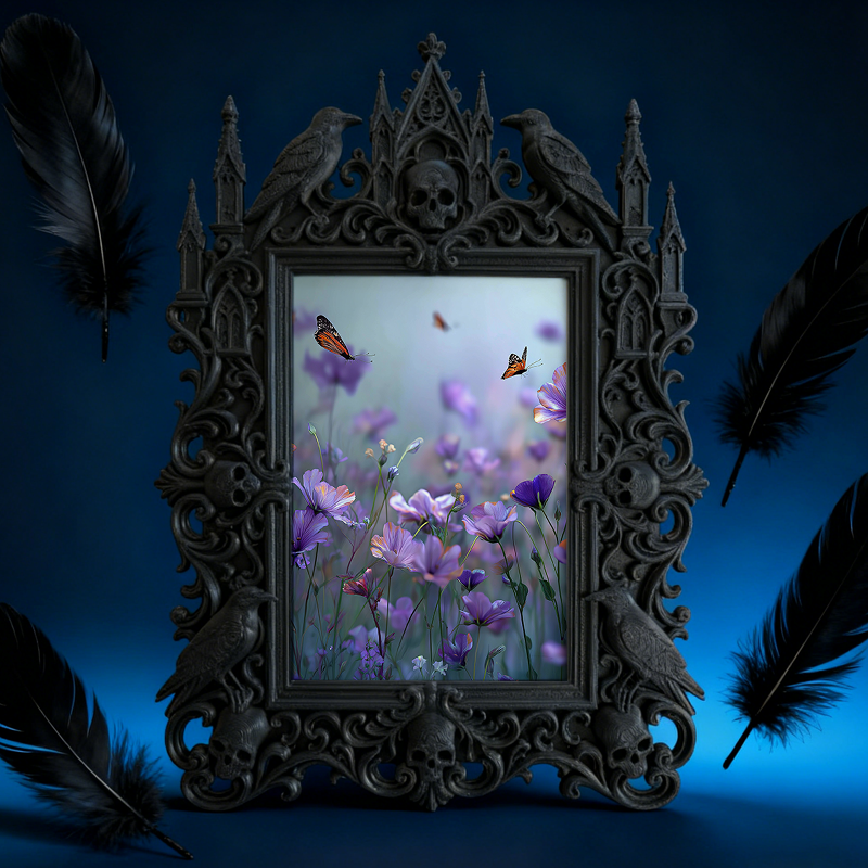 Gothic Dark-style Photo Frame | Astrology Studio Table Decor, Photo Ornament, Wall-mountable & Tabletop, Waterproof Plastic Frame