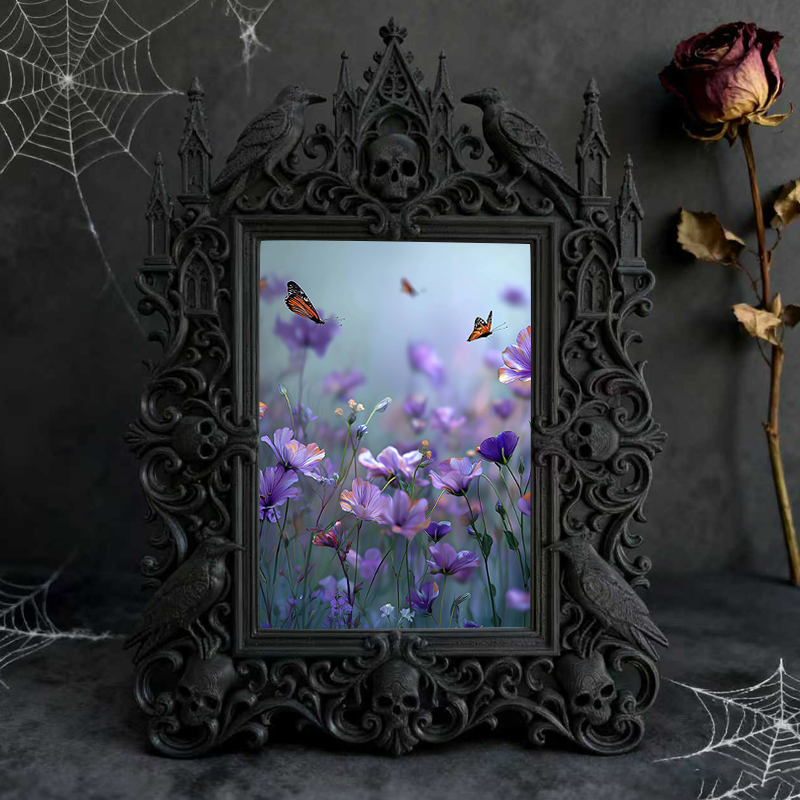 Gothic Dark-style Photo Frame | Astrology Studio Table Decor, Photo Ornament, Wall-mountable & Tabletop, Waterproof Plastic Frame