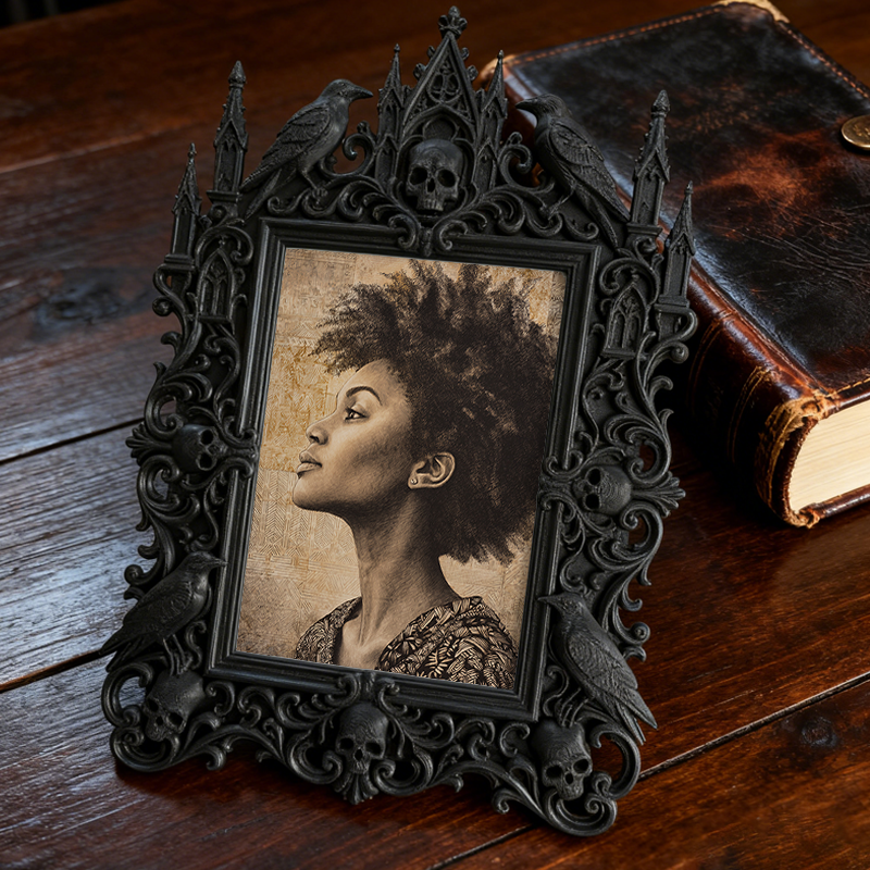 Gothic Dark-style Photo Frame | Horror Movie Viewing Room Decor, Photo Ornament, Wall-mountable & Tabletop, Waterproof Plastic Frame