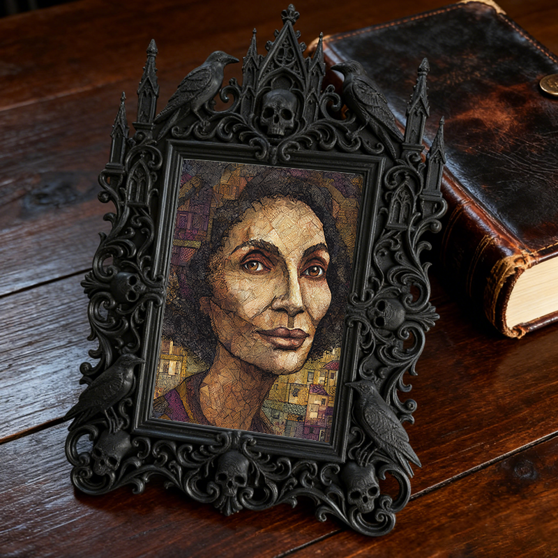 Gothic Dark-style Photo Frame | Handmade Leather Workshop Decor, Photo Ornament, Wall-mountable & Tabletop, Waterproof Plastic Frame