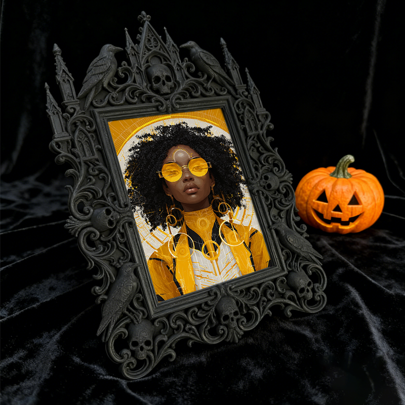 Gothic Dark-style Photo Frame | Pottery Painting Studio Shelf Decor, Photo Ornament, Wall-mountable & Tabletop, Waterproof Plastic Frame