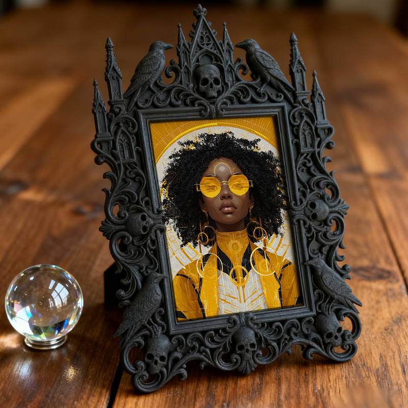 Gothic Dark-style Photo Frame | Pottery Painting Studio Shelf Decor, Photo Ornament, Wall-mountable & Tabletop, Waterproof Plastic Frame