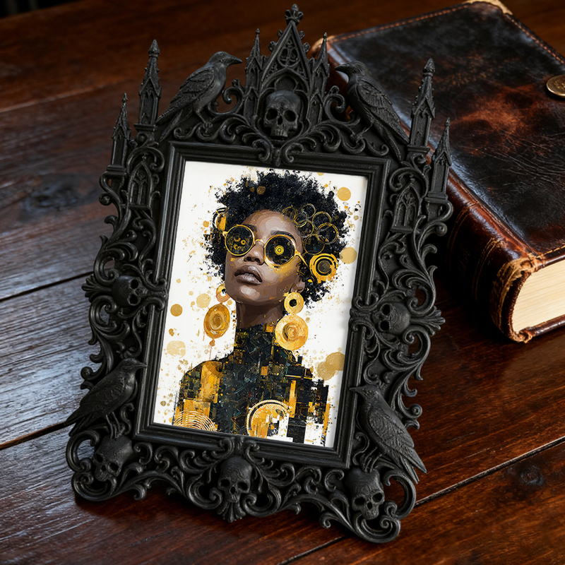 Gothic Dark-style Photo Frame | Retro Arcade Game Room Decor, Photo Ornament, Wall-mountable & Tabletop, Waterproof Plastic Frame