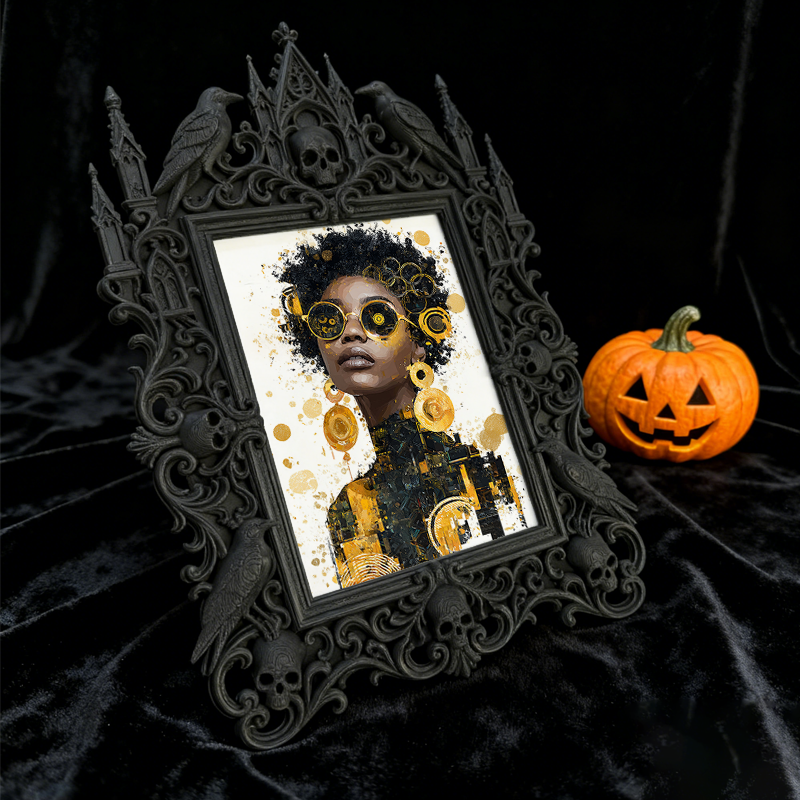 Gothic Dark-style Photo Frame | Retro Arcade Game Room Decor, Photo Ornament, Wall-mountable & Tabletop, Waterproof Plastic Frame