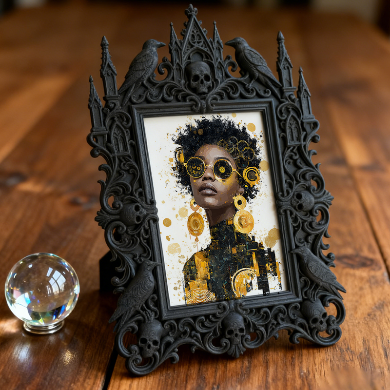 Gothic Dark-style Photo Frame | Retro Arcade Game Room Decor, Photo Ornament, Wall-mountable & Tabletop, Waterproof Plastic Frame