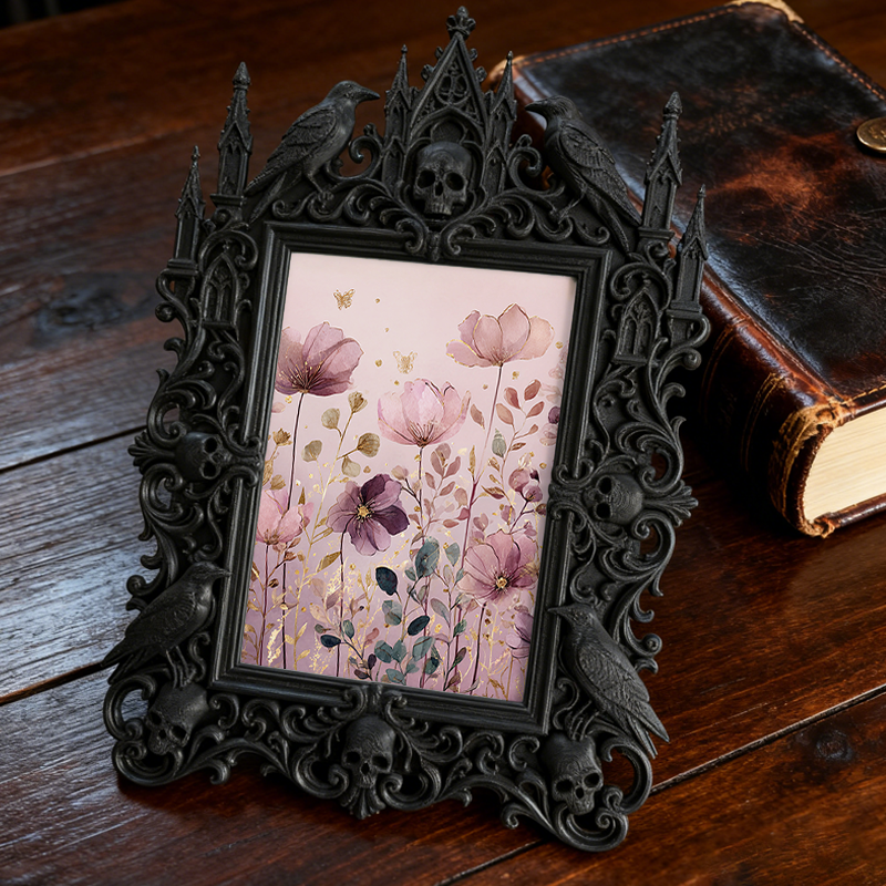 Gothic Dark-style Photo Frame | Herbal Apothecary Shop Corner Decor, Photo Ornament, Wall-mountable & Tabletop, Waterproof Plastic Frame