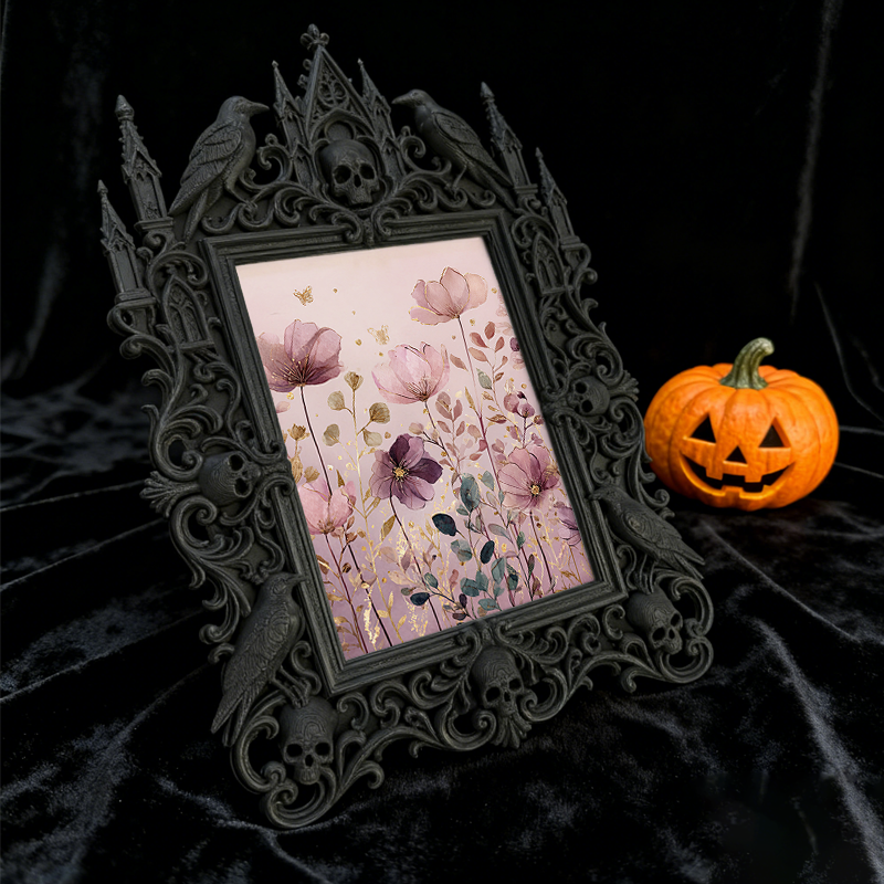 Gothic Dark-style Photo Frame | Herbal Apothecary Shop Corner Decor, Photo Ornament, Wall-mountable & Tabletop, Waterproof Plastic Frame