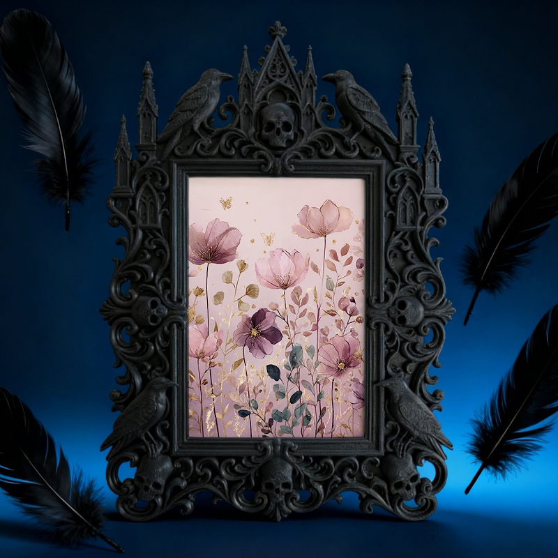 Gothic Dark-style Photo Frame | Herbal Apothecary Shop Corner Decor, Photo Ornament, Wall-mountable & Tabletop, Waterproof Plastic Frame
