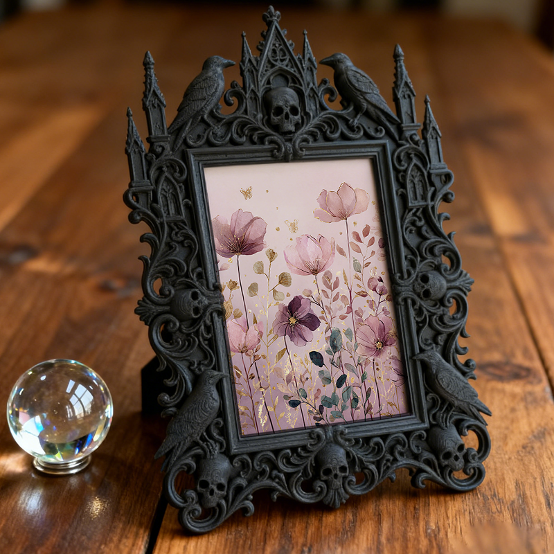 Gothic Dark-style Photo Frame | Herbal Apothecary Shop Corner Decor, Photo Ornament, Wall-mountable & Tabletop, Waterproof Plastic Frame