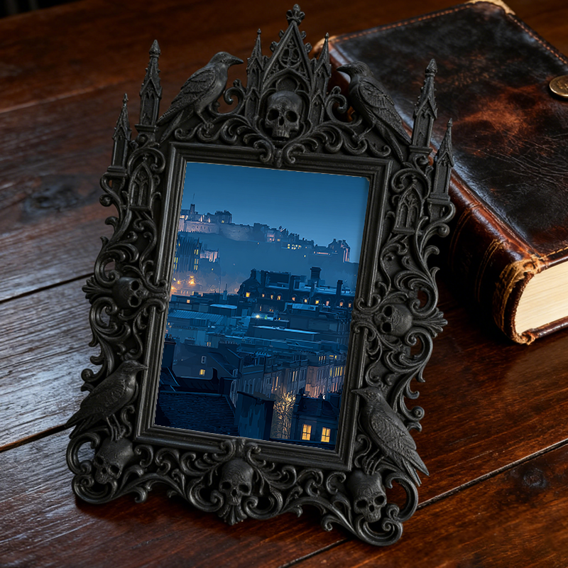 Gothic Dark-style Photo Frame | LARP Role-playing Camp Decor, Photo Ornament, Wall-mountable & Tabletop, Waterproof Plastic Frame