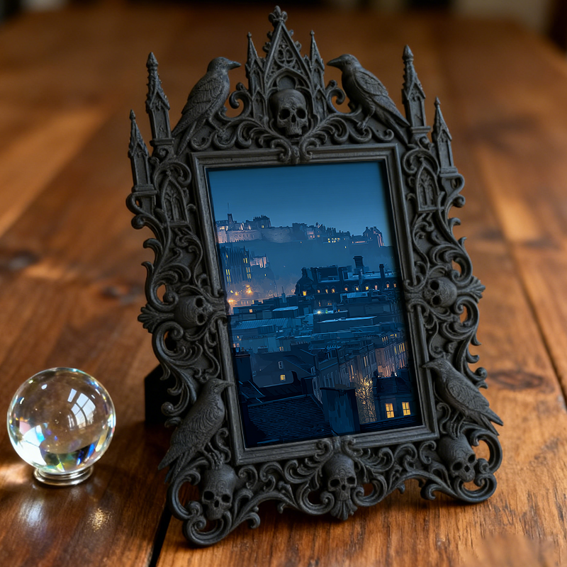 Gothic Dark-style Photo Frame | LARP Role-playing Camp Decor, Photo Ornament, Wall-mountable & Tabletop, Waterproof Plastic Frame