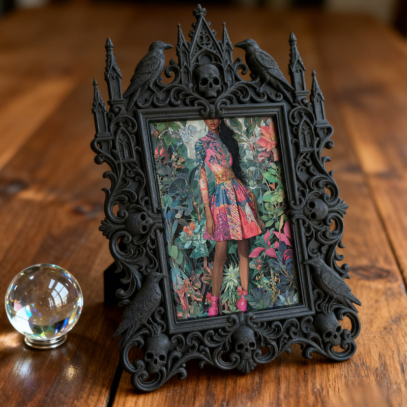 Gothic Dark-style Photo Frame | Dark Academia Study Room Decor, Photo Ornament, Wall-mountable & Tabletop, Waterproof Plastic Frame