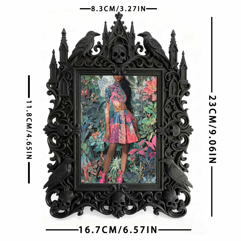 Gothic Dark-style Photo Frame | Dark Academia Study Room Decor, Photo Ornament, Wall-mountable & Tabletop, Waterproof Plastic Frame