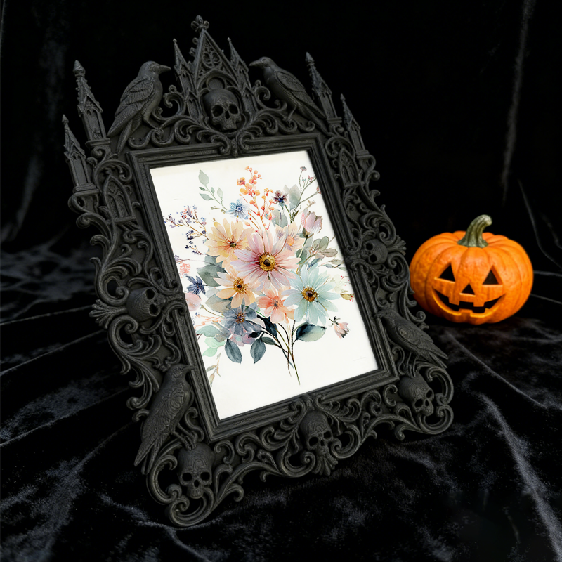 Gothic Dark-style Photo Frame | Witchy Altar Table Decor, Photo Ornament, Wall-mountable & Tabletop, Waterproof Plastic Frame
