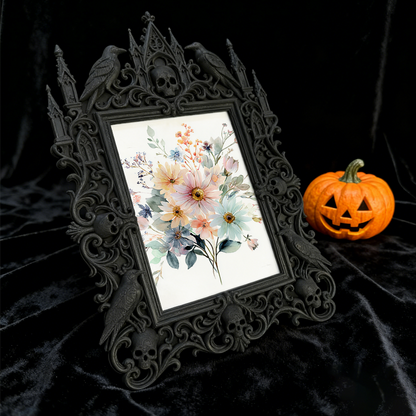 Gothic Dark-style Photo Frame | Witchy Altar Table Decor, Photo Ornament, Wall-mountable & Tabletop, Waterproof Plastic Frame
