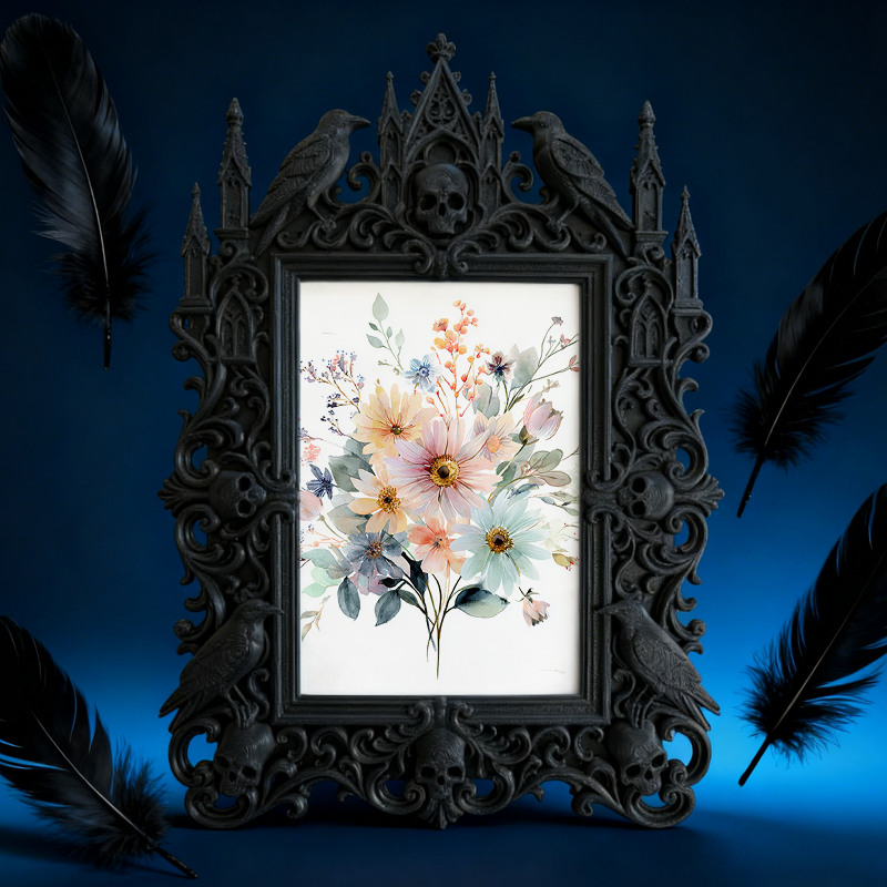 Gothic Dark-style Photo Frame | Witchy Altar Table Decor, Photo Ornament, Wall-mountable & Tabletop, Waterproof Plastic Frame