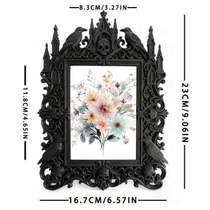 Gothic Dark-style Photo Frame | Witchy Altar Table Decor, Photo Ornament, Wall-mountable & Tabletop, Waterproof Plastic Frame
