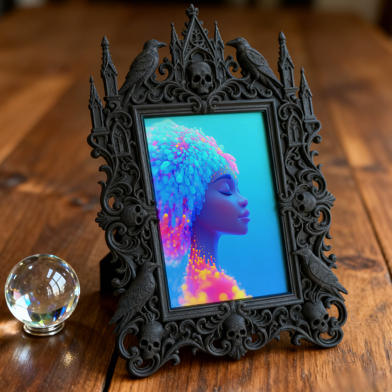 Gothic Dark-style Photo Frame | Handmade Jewelry Shop Window Decor, Photo Ornament, Wall-mountable & Tabletop, Waterproof Plastic Frame