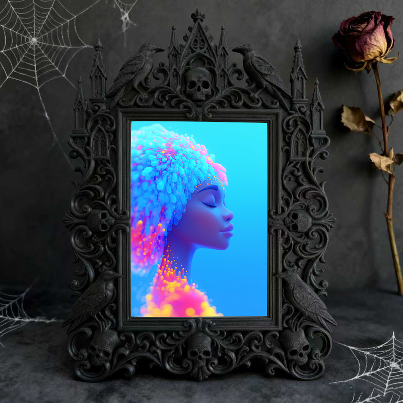 Gothic Dark-style Photo Frame | Handmade Jewelry Shop Window Decor, Photo Ornament, Wall-mountable & Tabletop, Waterproof Plastic Frame