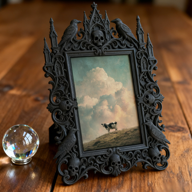 Gothic Dark-style Photo Frame | Halloween Haunted House Decor, Photo Ornament, Wall-mountable & Tabletop, Waterproof Plastic Frame
