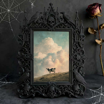 Gothic Dark-style Photo Frame | Halloween Haunted House Decor, Photo Ornament, Wall-mountable & Tabletop, Waterproof Plastic Frame