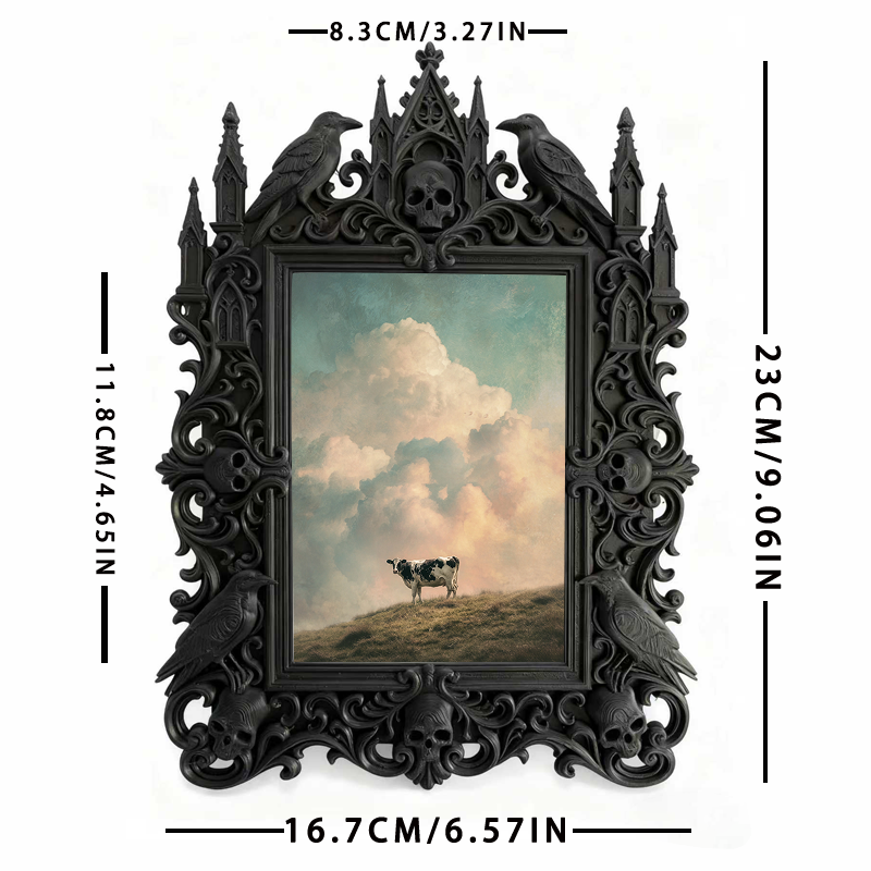 Gothic Dark-style Photo Frame | Halloween Haunted House Decor, Photo Ornament, Wall-mountable & Tabletop, Waterproof Plastic Frame