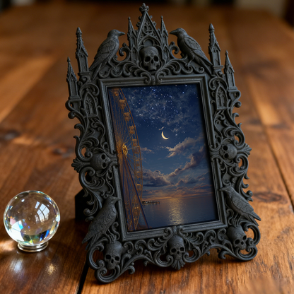 Gothic Dark-style Photo Frame | Retro Bowling Alley Lounge Decor, Photo Ornament, Wall-mountable & Tabletop, Waterproof Plastic Frame