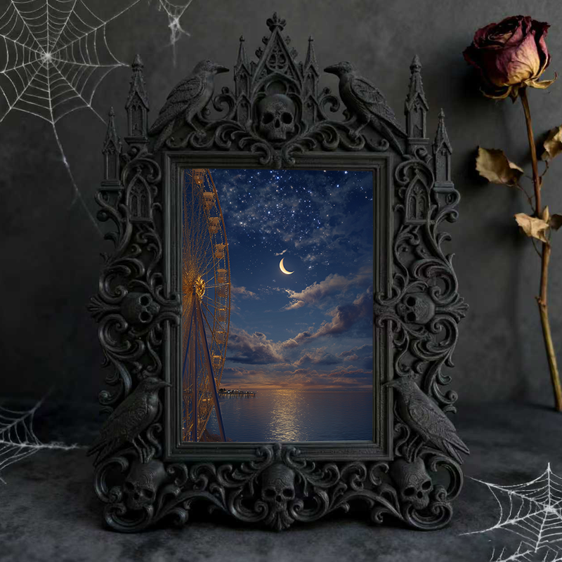 Gothic Dark-style Photo Frame | Retro Bowling Alley Lounge Decor, Photo Ornament, Wall-mountable & Tabletop, Waterproof Plastic Frame