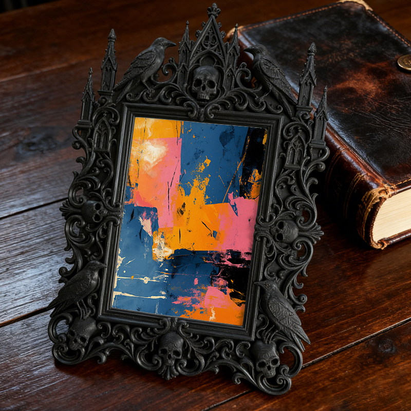 Gothic Dark-style Photo Frame | Dark-themed Bakery Window Decor, Photo Ornament, Wall-mountable & Tabletop, Waterproof Plastic Frame