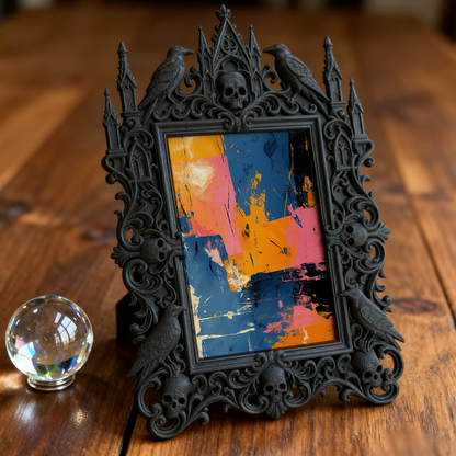 Gothic Dark-style Photo Frame | Dark-themed Bakery Window Decor, Photo Ornament, Wall-mountable & Tabletop, Waterproof Plastic Frame