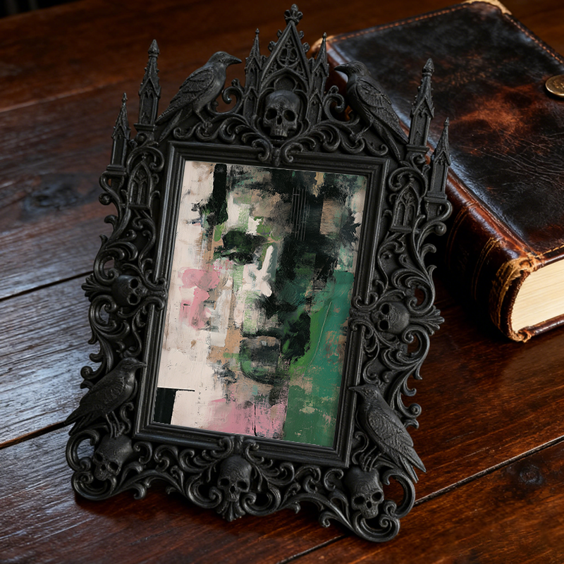 Gothic Dark-style Photo Frame | Fantasy Art Studio Decor, Photo Ornament, Wall-mountable & Tabletop, Waterproof Plastic Frame