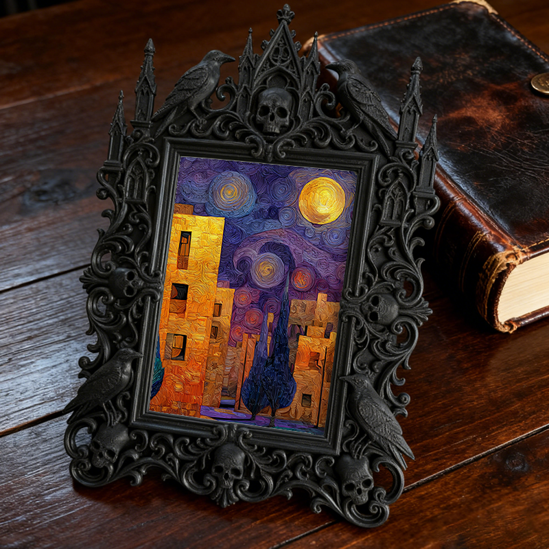 Gothic Dark-style Photo Frame | Home Greenhouse Dark Corner Decor, Photo Ornament, Wall-mountable & Tabletop, Waterproof Plastic Frame