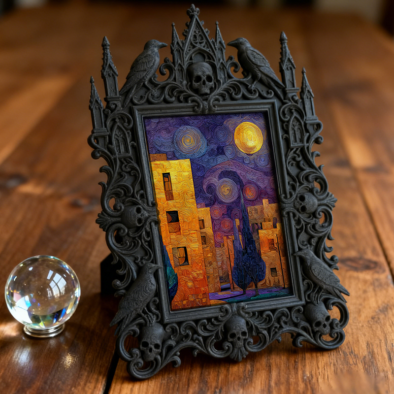Gothic Dark-style Photo Frame | Home Greenhouse Dark Corner Decor, Photo Ornament, Wall-mountable & Tabletop, Waterproof Plastic Frame