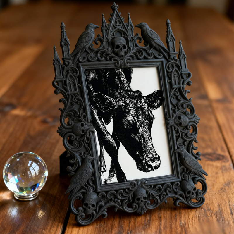 Gothic Dark-style Photo Frame | Handmade Candle Shop Window Decor, Photo Ornament, Wall-mountable & Tabletop, Waterproof Plastic Frame