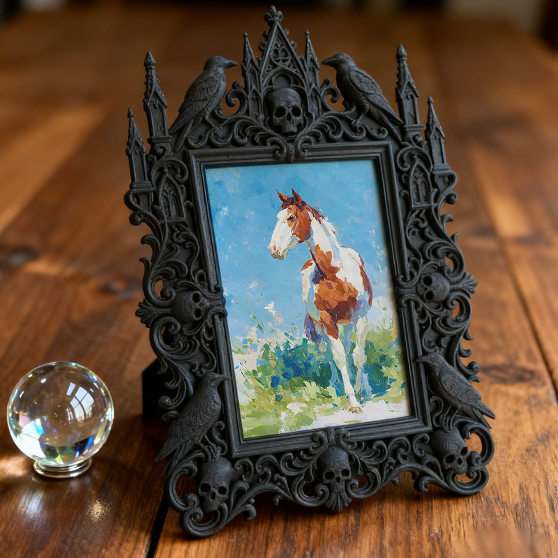 Gothic Dark-style Photo Frame | Dark Yoga Studio Meditation Corner Decor, Photo Ornament, Wall-mountable & Tabletop, Waterproof Plastic Fram