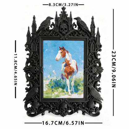 Gothic Dark-style Photo Frame | Dark Yoga Studio Meditation Corner Decor, Photo Ornament, Wall-mountable & Tabletop, Waterproof Plastic Fram