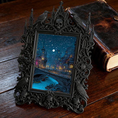 Gothic Dark-style Photo Frame | Retro Toy Repair Shop Decor, Photo Ornament, Wall-mountable & Tabletop, Waterproof Plastic Frame
