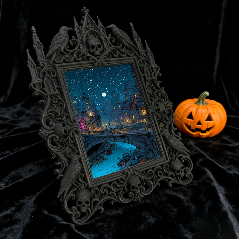 Gothic Dark-style Photo Frame | Retro Toy Repair Shop Decor, Photo Ornament, Wall-mountable & Tabletop, Waterproof Plastic Frame