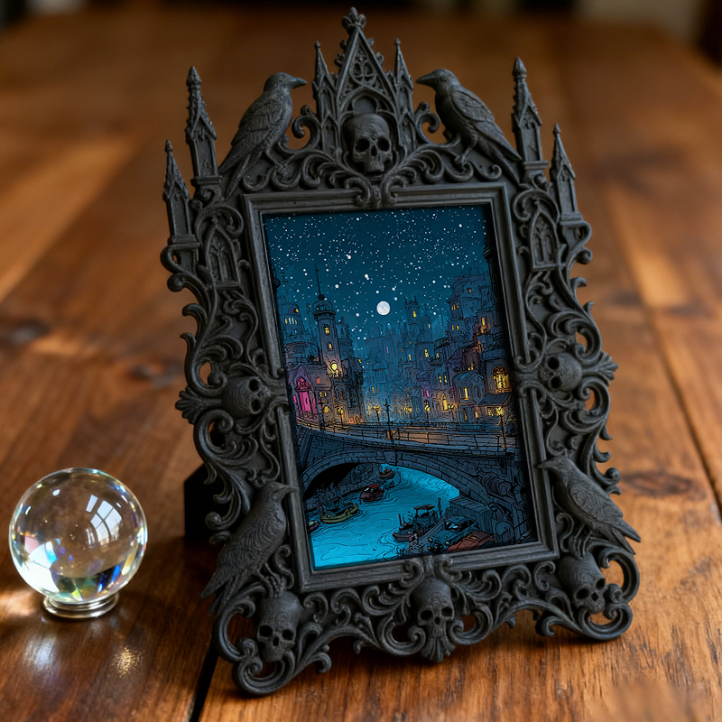 Gothic Dark-style Photo Frame | Retro Toy Repair Shop Decor, Photo Ornament, Wall-mountable & Tabletop, Waterproof Plastic Frame