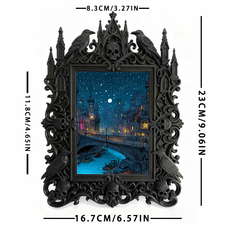 Gothic Dark-style Photo Frame | Retro Toy Repair Shop Decor, Photo Ornament, Wall-mountable & Tabletop, Waterproof Plastic Frame