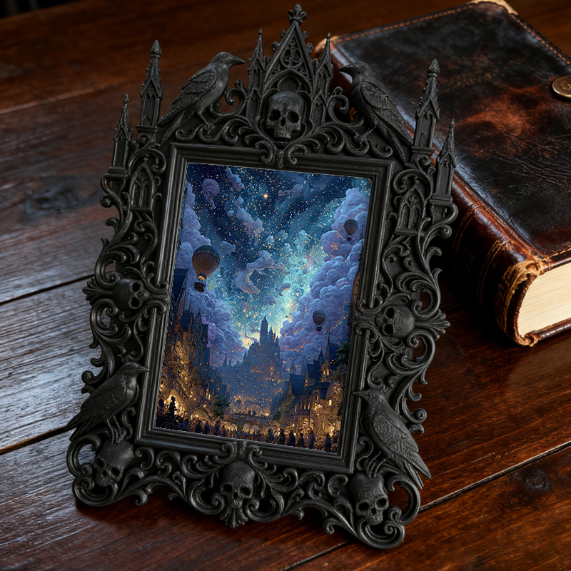 Gothic Dark-style Photo Frame | Gothic Themed Book Club Table Decor, Photo Ornament, Wall-mountable & Tabletop, Waterproof Plastic Frame