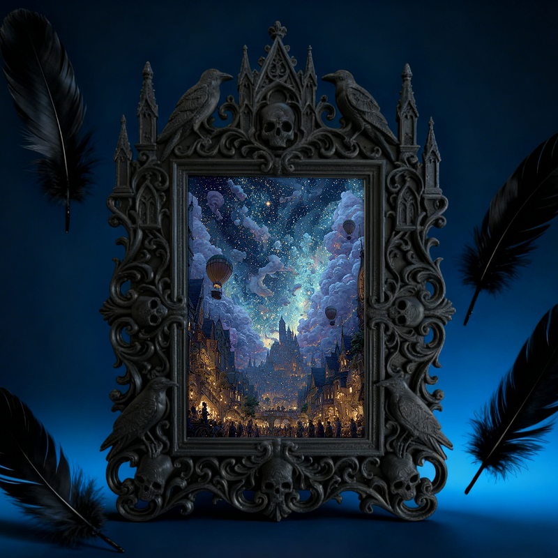 Gothic Dark-style Photo Frame | Gothic Themed Book Club Table Decor, Photo Ornament, Wall-mountable & Tabletop, Waterproof Plastic Frame