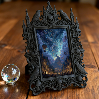 Gothic Dark-style Photo Frame | Gothic Themed Book Club Table Decor, Photo Ornament, Wall-mountable & Tabletop, Waterproof Plastic Frame