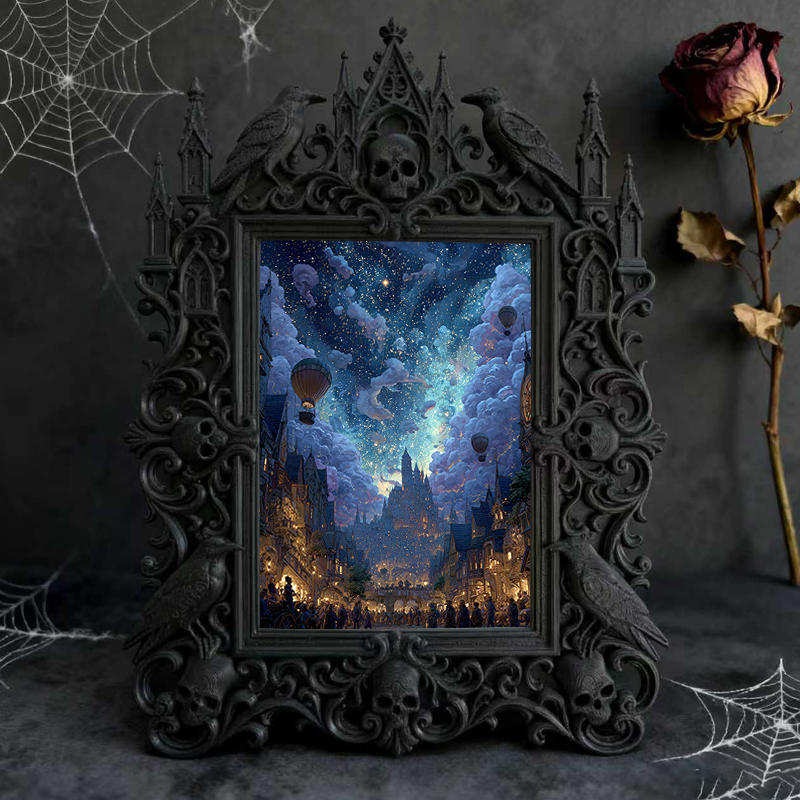 Gothic Dark-style Photo Frame | Gothic Themed Book Club Table Decor, Photo Ornament, Wall-mountable & Tabletop, Waterproof Plastic Frame