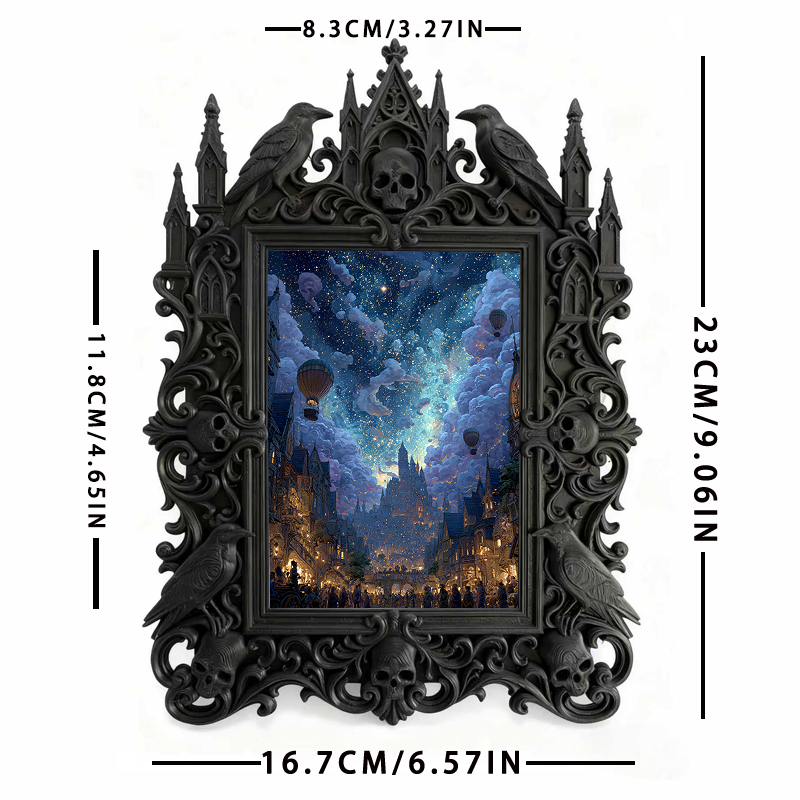 Gothic Dark-style Photo Frame | Gothic Themed Book Club Table Decor, Photo Ornament, Wall-mountable & Tabletop, Waterproof Plastic Frame
