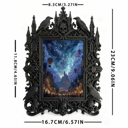 Gothic Dark-style Photo Frame | Gothic Themed Book Club Table Decor, Photo Ornament, Wall-mountable & Tabletop, Waterproof Plastic Frame