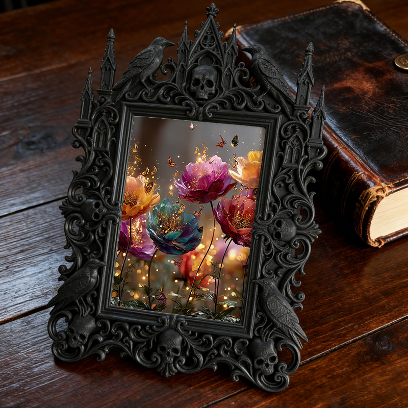 Gothic Dark-style Photo Frame | Home Wine Tasting Room Decor, Photo Ornament, Wall-mountable & Tabletop, Waterproof Plastic Frame