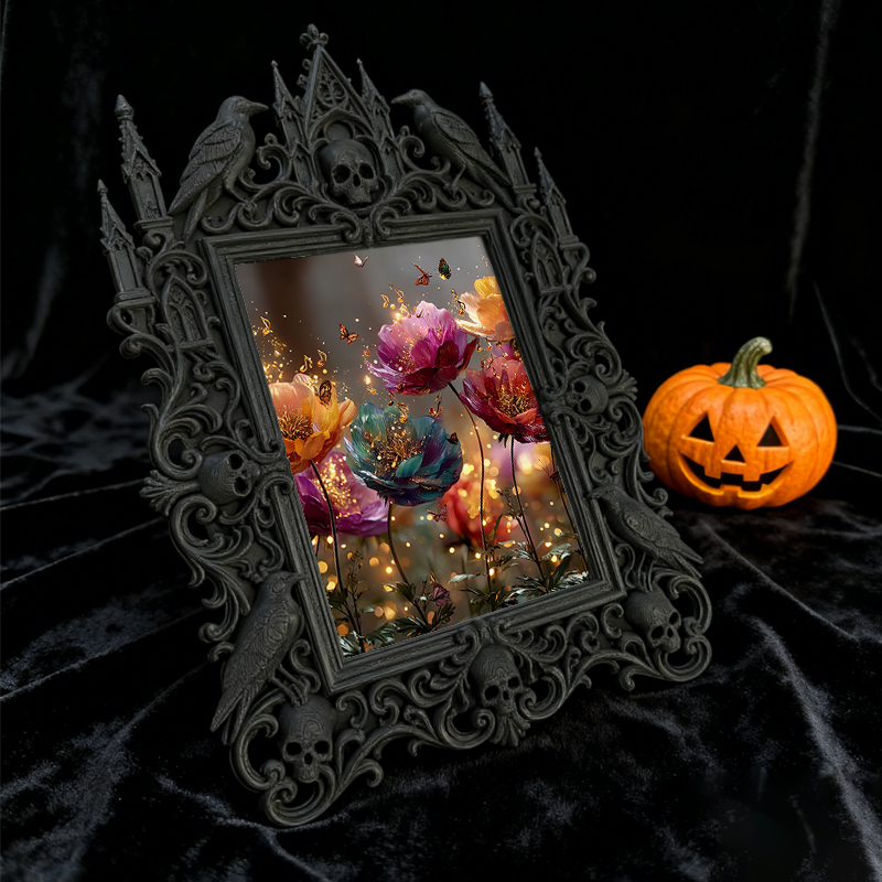 Gothic Dark-style Photo Frame | Home Wine Tasting Room Decor, Photo Ornament, Wall-mountable & Tabletop, Waterproof Plastic Frame